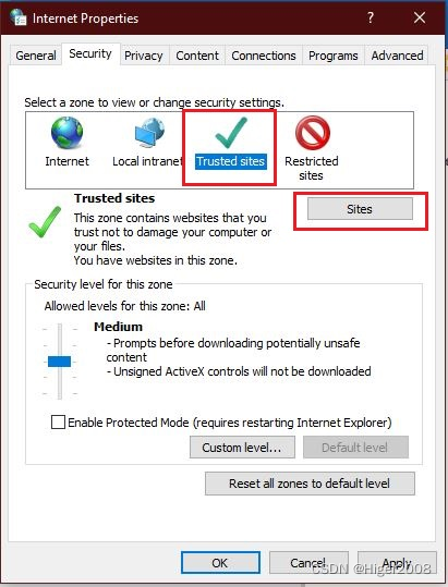 “受信任的站点”选项卡的图像