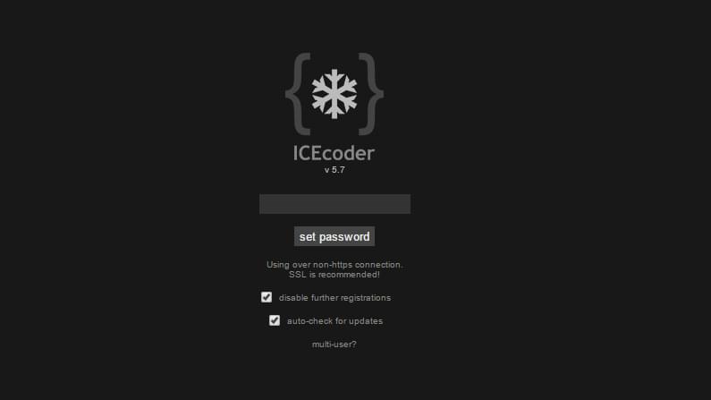 ICEcoder login screen