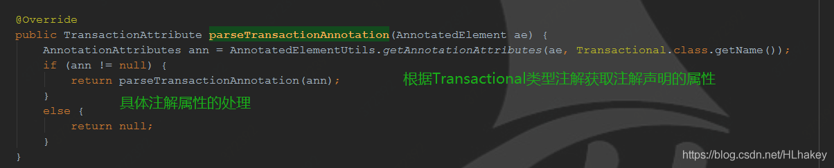 SpringTransactionAnnotationParser#parseTransactionAnnotation