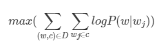 max(∑(w,c)∈D∑wj∈clogP(w|wj))max(∑(w,c)∈D∑wj∈clogP(w|wj))