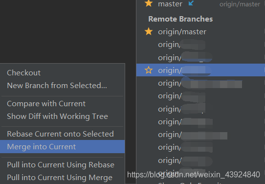 选择自己的分支点击Merge into Current