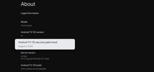 google tv about settings