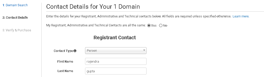 Enter contact details
