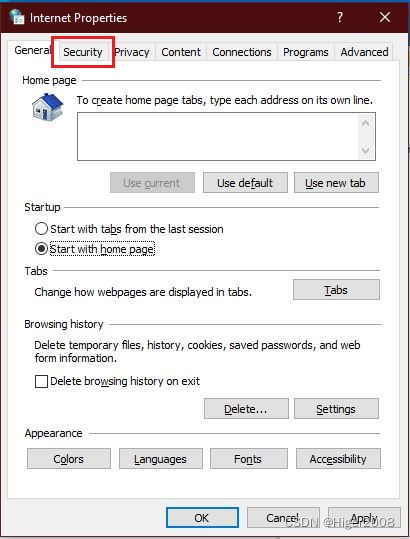 “Internet 选项”窗口中的“安全”选项卡的图像