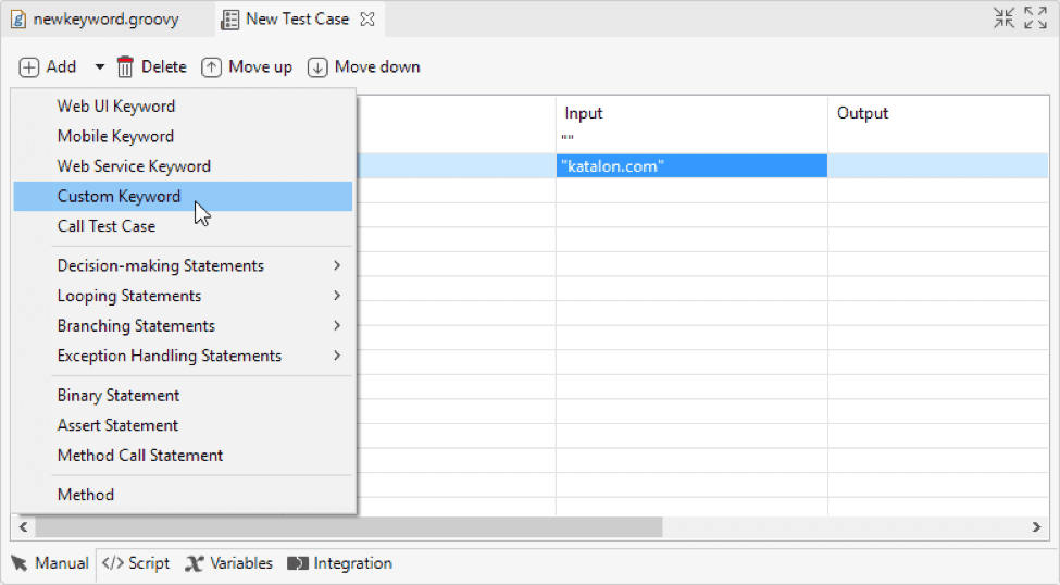 在手动视图中添加自定义关键字
