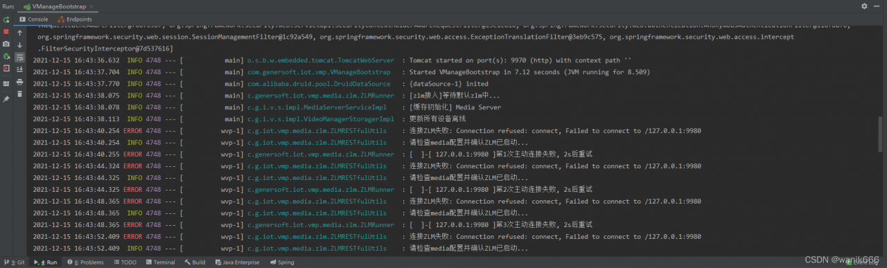 启动成功并尝试连接ZLMediaServer