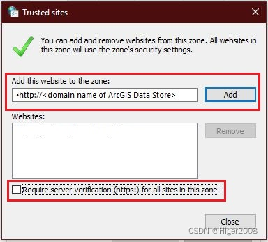 “受信任的站点”窗口的图像