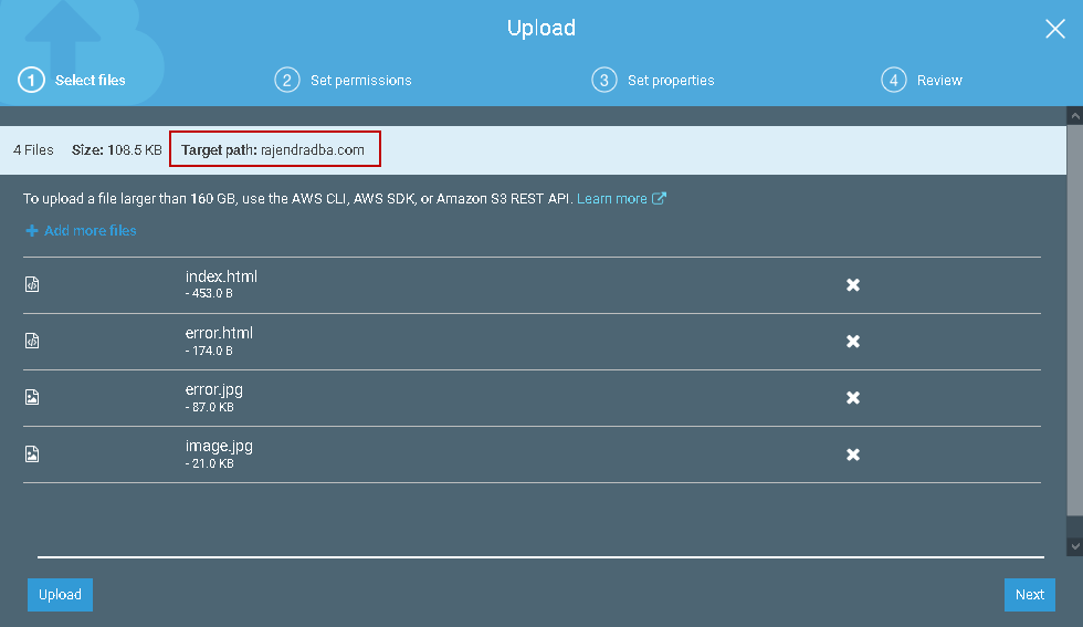 Upload static website files to S3 bucket