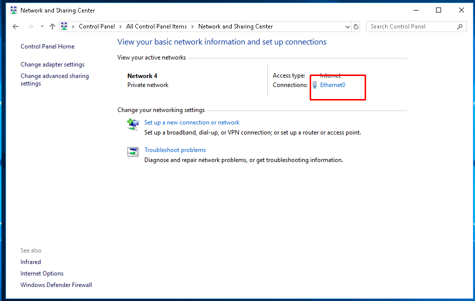 Open Ethernet0 Configuration