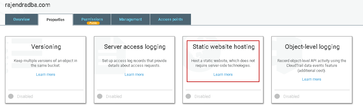 Configure static website