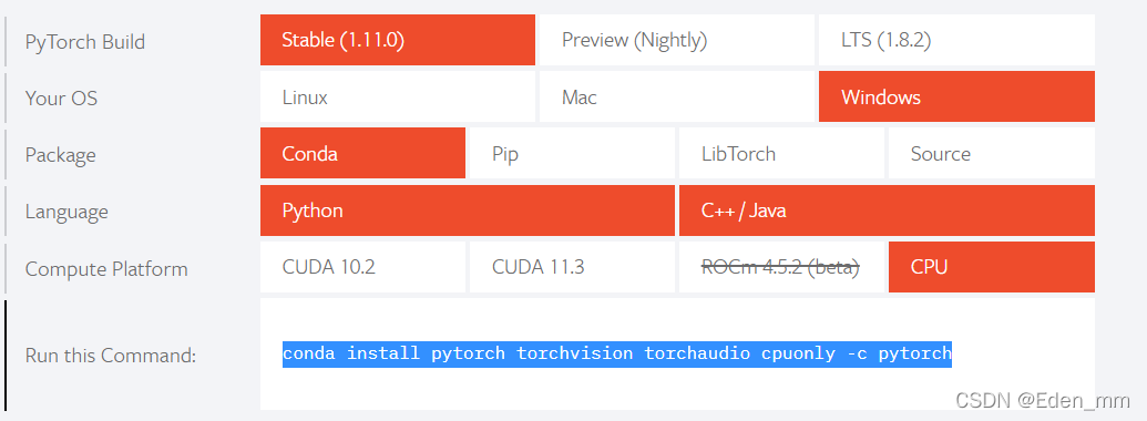 conda install pytorch torchvision torchaudio cpuonly -c pytorch