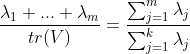 \frac{\lambda _{1}+...+\lambda _{m}}{tr(V)}=\frac{\sum_{j=1}^{m}\lambda _{j}}{\sum_{j=1}^{k}\lambda _{j}}