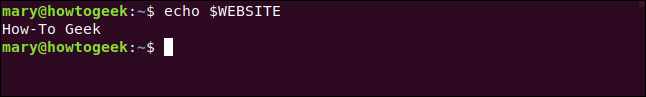 echo %WEBSITE in a terminal window.