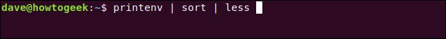 printenv | sort | less in a terminal window.